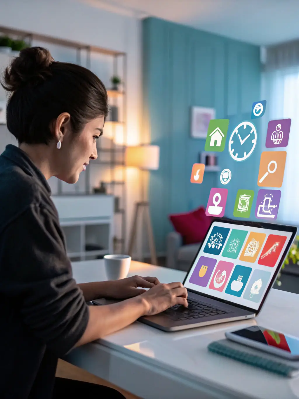 An AI coach customizing a career plan for a user on a laptop, showcasing the personalized approach to career development.